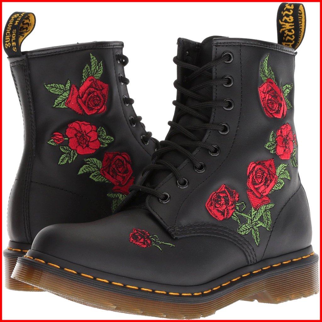 Ankle Boots With Embroidered Floral Design, Lace-Up Closure, Leather Upper